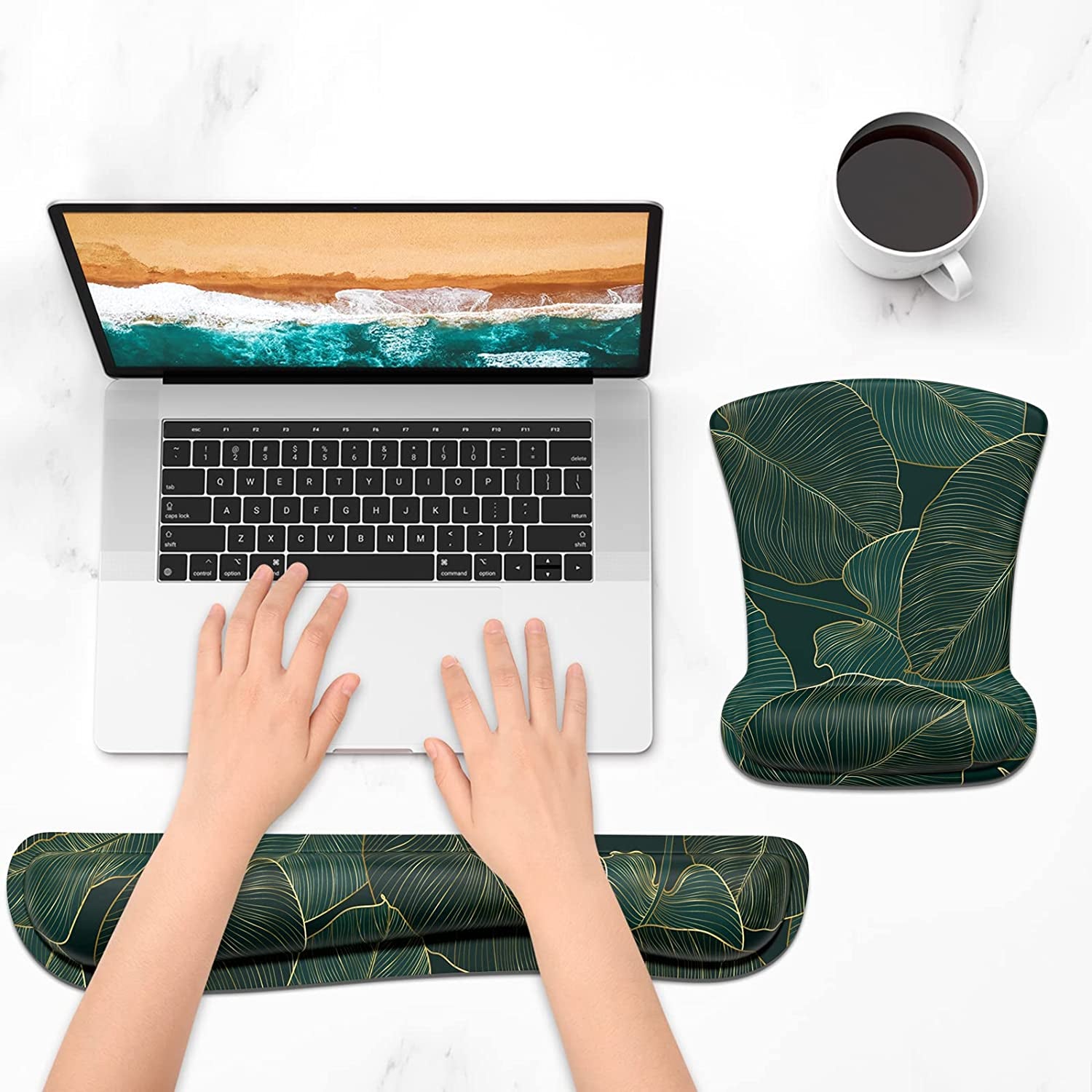 Mouse Pad Wrist Support Keyboard Wrist Rest Pad Ergonomic Mousepad Non-Slip Memory Foam Keyboard Pad Easy Typing Pain Relief Perfect for PC Laptop Gaming Office,Palm Texture